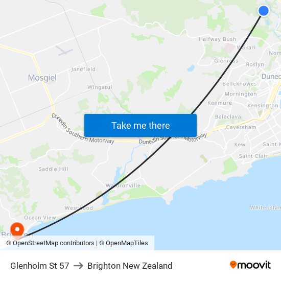 Glenholm St 57 to Brighton New Zealand map