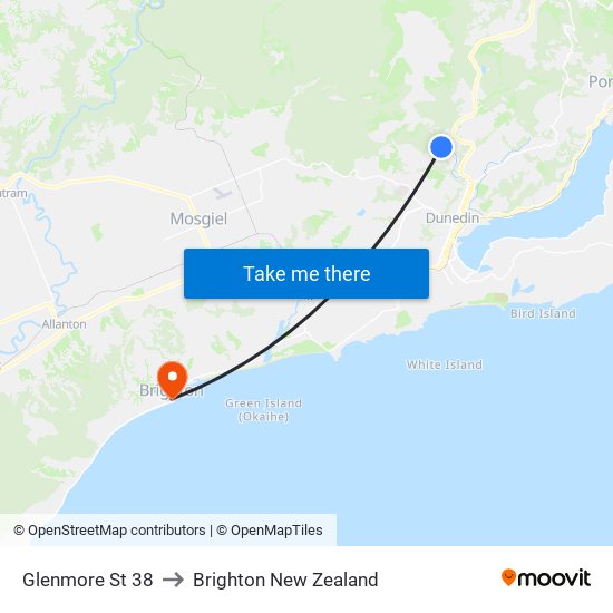 Glenmore St 38 to Brighton New Zealand map