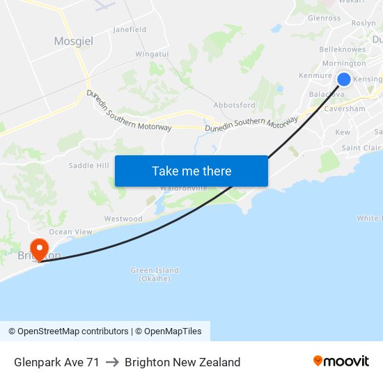 Glenpark Ave 71 to Brighton New Zealand map