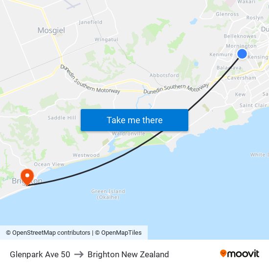Glenpark Ave 50 to Brighton New Zealand map