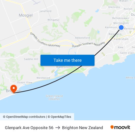 Glenpark Ave Opposite 56 to Brighton New Zealand map