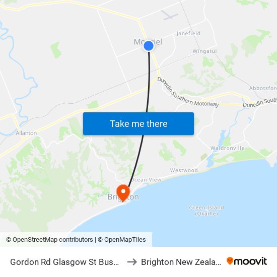 Gordon Rd Glasgow St Busbay to Brighton New Zealand map