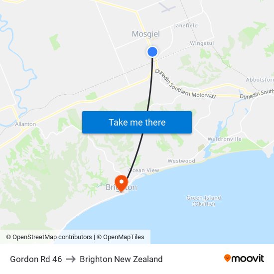 Gordon Rd 46 to Brighton New Zealand map