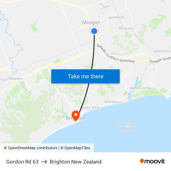 Gordon Rd 63 to Brighton New Zealand map