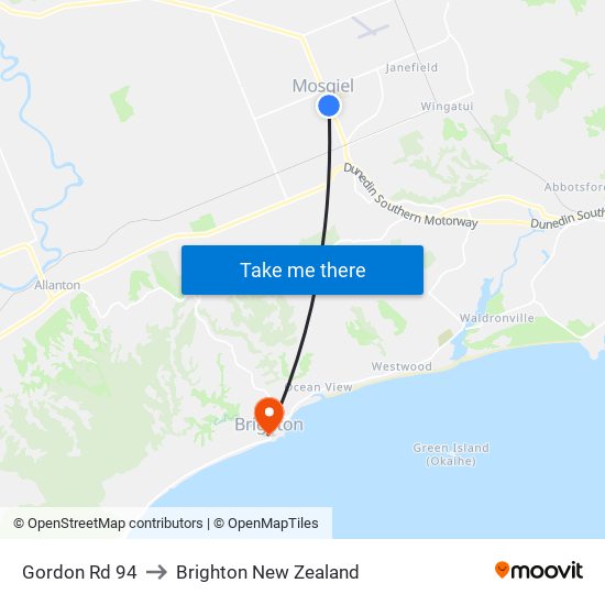 Gordon Rd 94 to Brighton New Zealand map