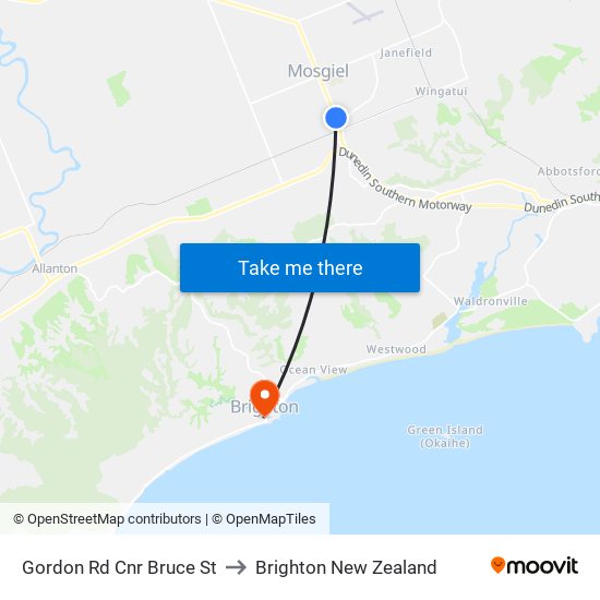 Gordon Rd Cnr Bruce St to Brighton New Zealand map