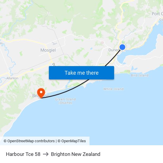 Harbour Tce 58 to Brighton New Zealand map