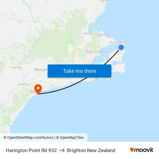 Harington Point Rd 932 to Brighton New Zealand map
