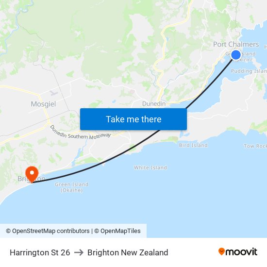 Harrington St 26 to Brighton New Zealand map