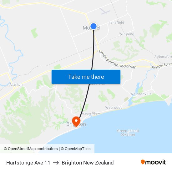 Hartstonge Ave 11 to Brighton New Zealand map