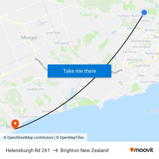 Helensburgh Rd 261 to Brighton New Zealand map
