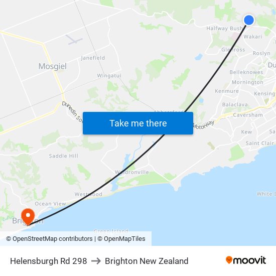 Helensburgh Rd 298 to Brighton New Zealand map