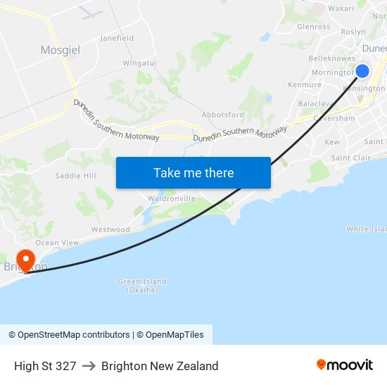 High St 327 to Brighton New Zealand map
