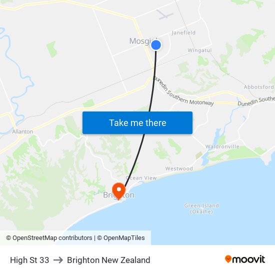 High St 33 to Brighton New Zealand map