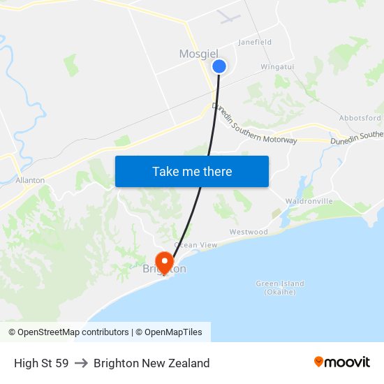 High St 59 to Brighton New Zealand map