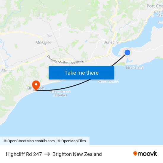 Highcliff Rd 247 to Brighton New Zealand map
