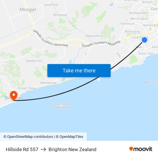 Hillside Rd 557 to Brighton New Zealand map
