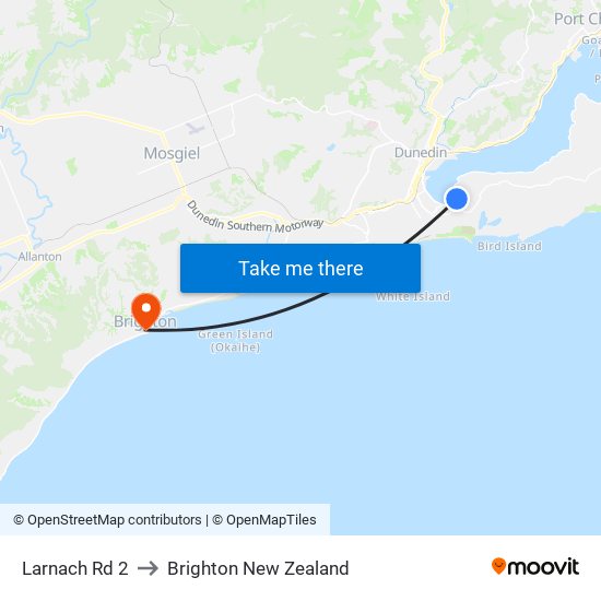 Larnach Rd 2 to Brighton New Zealand map