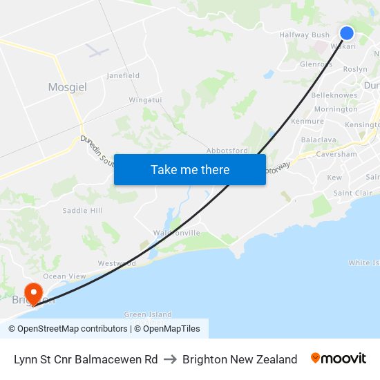 Lynn St Cnr Balmacewen Rd to Brighton New Zealand map