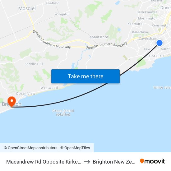 Macandrew Rd Opposite Kirkcaldy St to Brighton New Zealand map