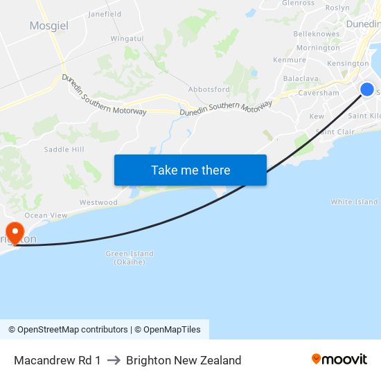 Macandrew Rd 1 to Brighton New Zealand map