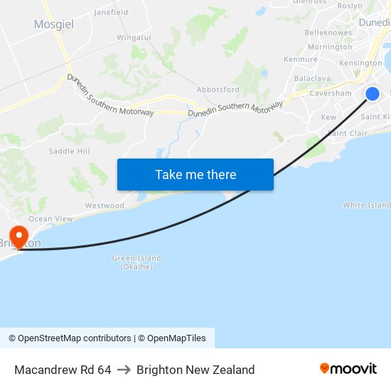 Macandrew Rd 64 to Brighton New Zealand map