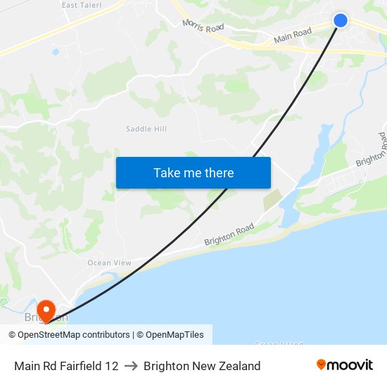 Main Rd Fairfield 12 to Brighton New Zealand map
