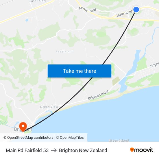 Main Rd Fairfield 53 to Brighton New Zealand map
