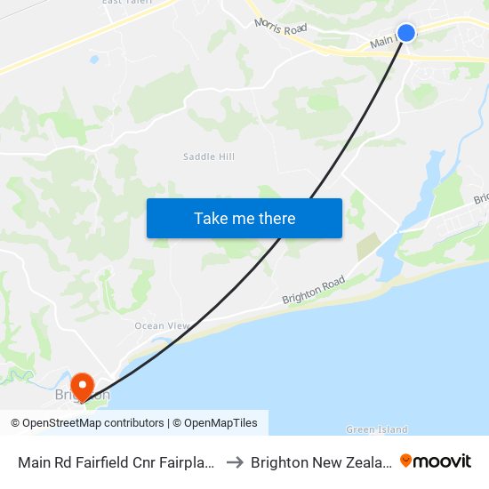 Main Rd Fairfield Cnr Fairplay St to Brighton New Zealand map