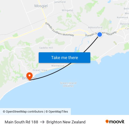 Main South Rd 188 to Brighton New Zealand map