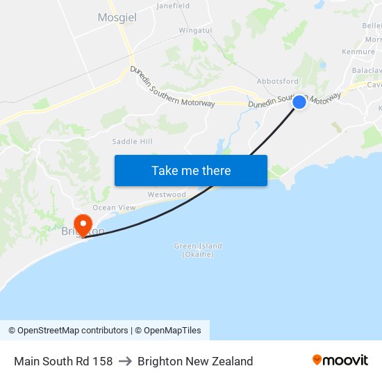 Main South Rd 158 to Brighton New Zealand map