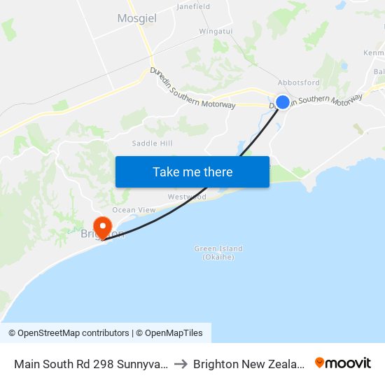 Main South Rd 298 Sunnyvale to Brighton New Zealand map