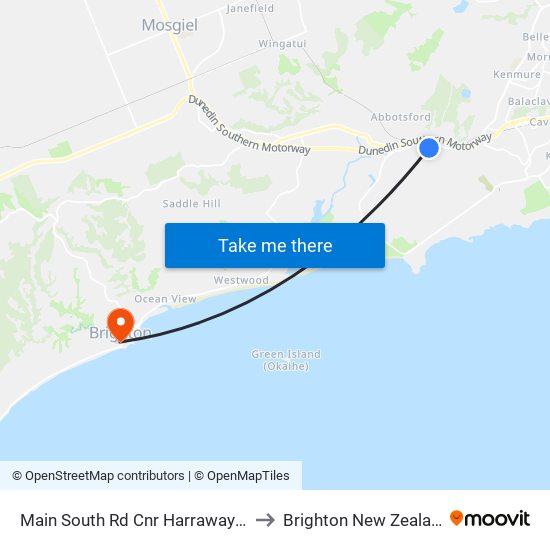 Main South Rd Cnr Harraway Rd to Brighton New Zealand map