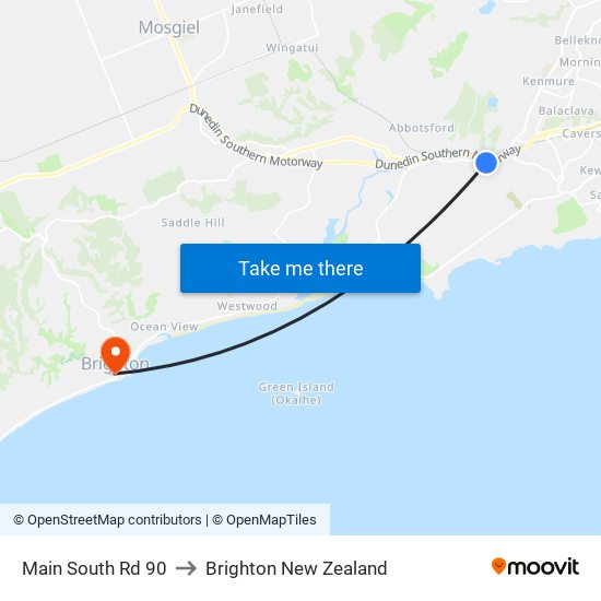 Main South Rd 90 to Brighton New Zealand map