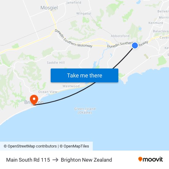 Main South Rd 115 to Brighton New Zealand map