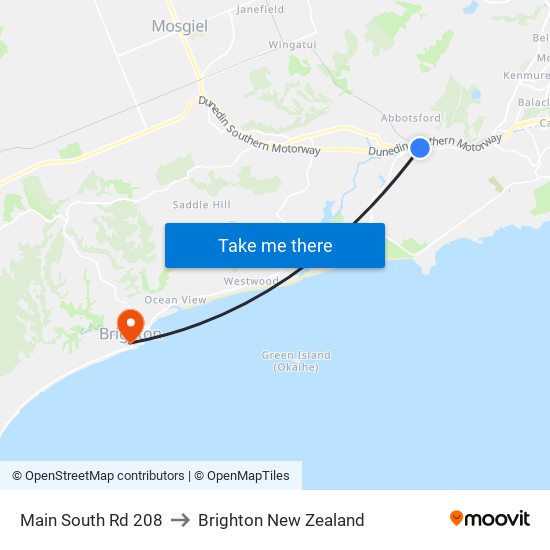 Main South Rd 208 to Brighton New Zealand map