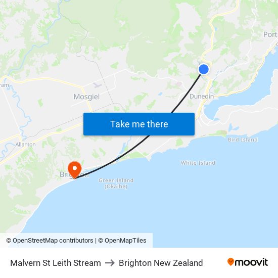 Malvern St Leith Stream to Brighton New Zealand map