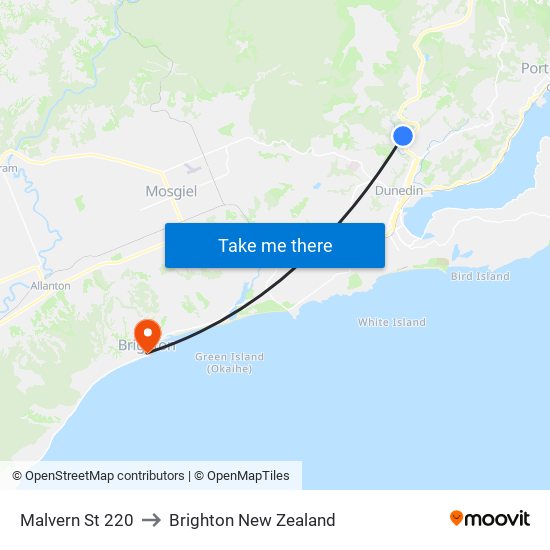Malvern St 220 to Brighton New Zealand map