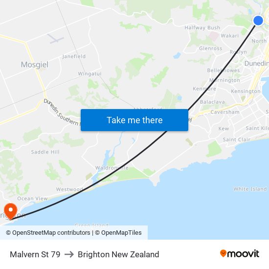Malvern St 79 to Brighton New Zealand map