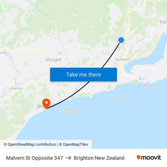 Malvern St Opposite 347 to Brighton New Zealand map