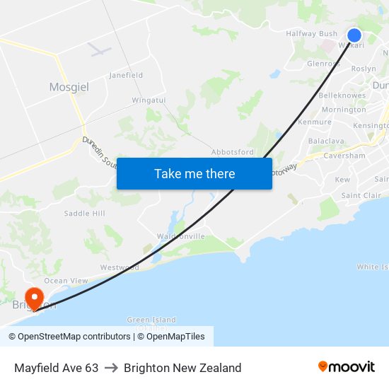 Mayfield Ave 63 to Brighton New Zealand map