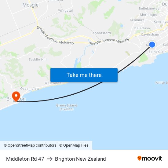Middleton Rd 47 to Brighton New Zealand map