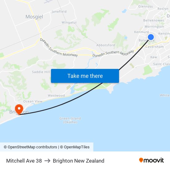 Mitchell Ave 38 to Brighton New Zealand map