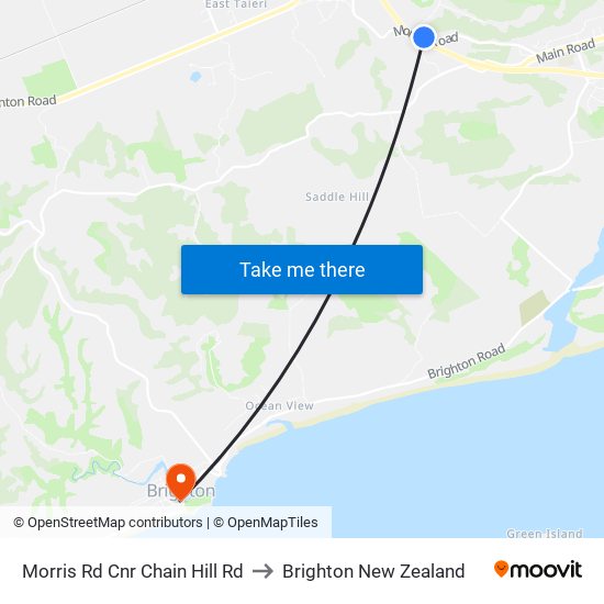 Morris Rd Cnr Chain Hill Rd to Brighton New Zealand map