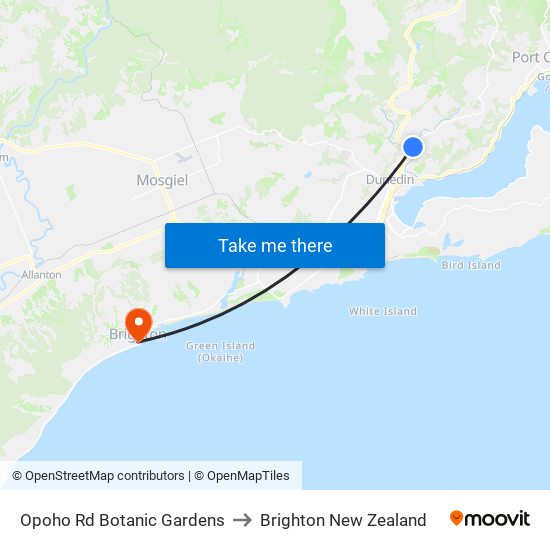 Opoho Rd Botanic Gardens to Brighton New Zealand map
