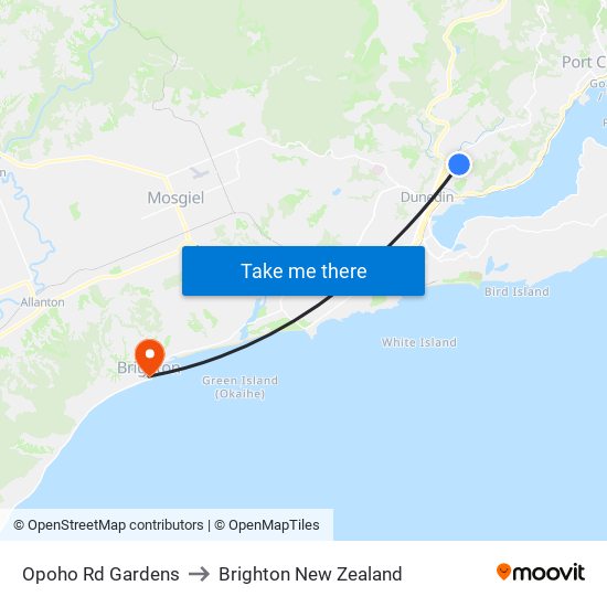 Opoho Rd Gardens to Brighton New Zealand map