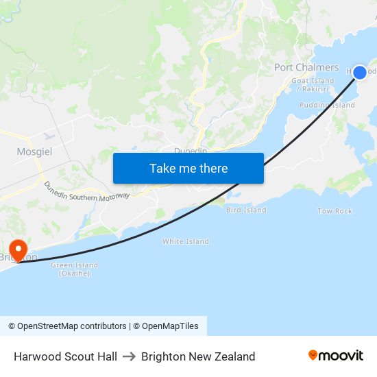 Harwood Scout Hall to Brighton New Zealand map