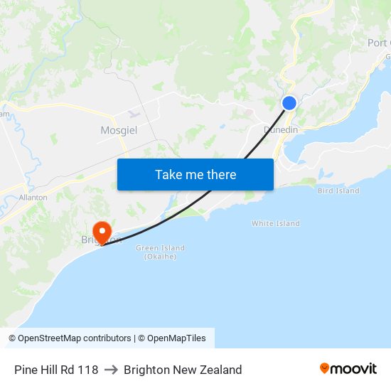 Pine Hill Rd 118 to Brighton New Zealand map