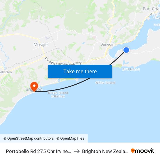 Portobello Rd 275 Cnr Irvine Rd to Brighton New Zealand map
