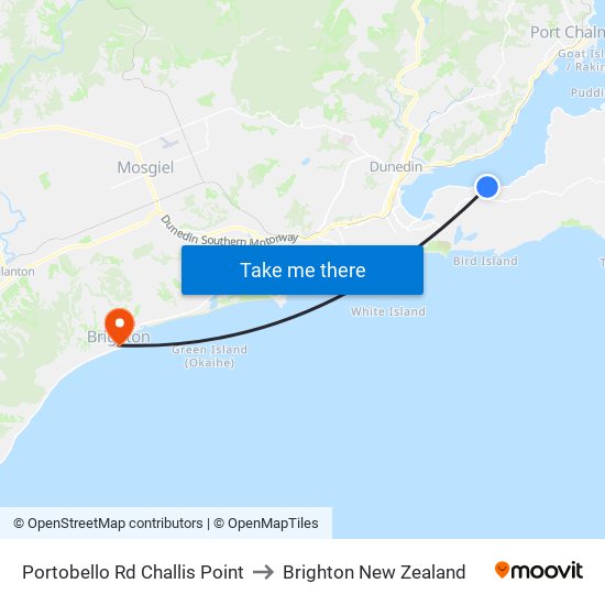 Portobello Rd Challis Point to Brighton New Zealand map